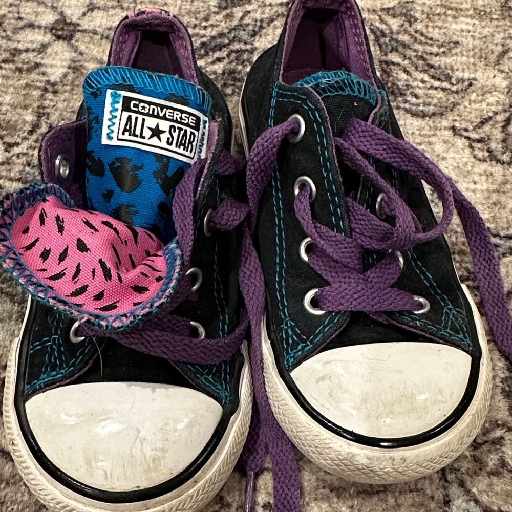 Converse All Star Black Sneakers with Purple Laces